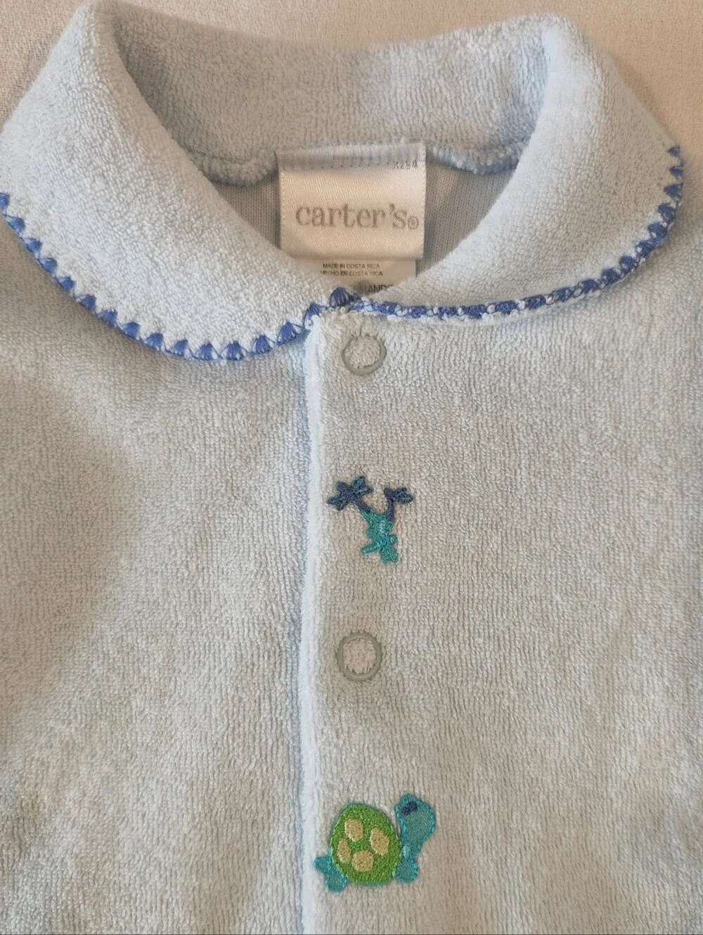 NWT Vintage Carter's 6-9 Month Blue Terry Cloth Turtles Sleep N Play Footie
